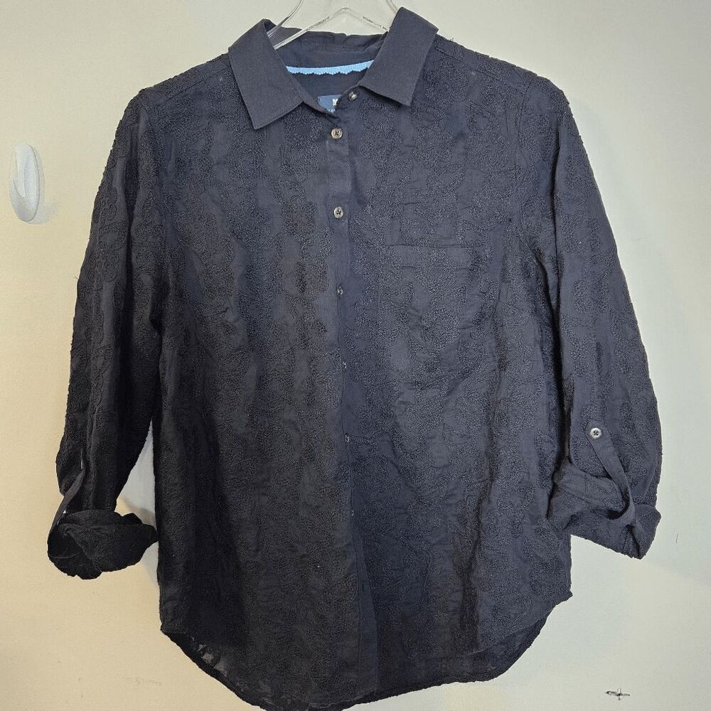 Maeve Black Lace Button-Down Shirt